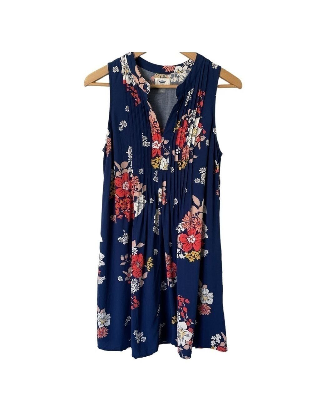 Old Navy Floral Dress Sz S Navy Blue Sleeveless Pleated Mini Summer Spring Short